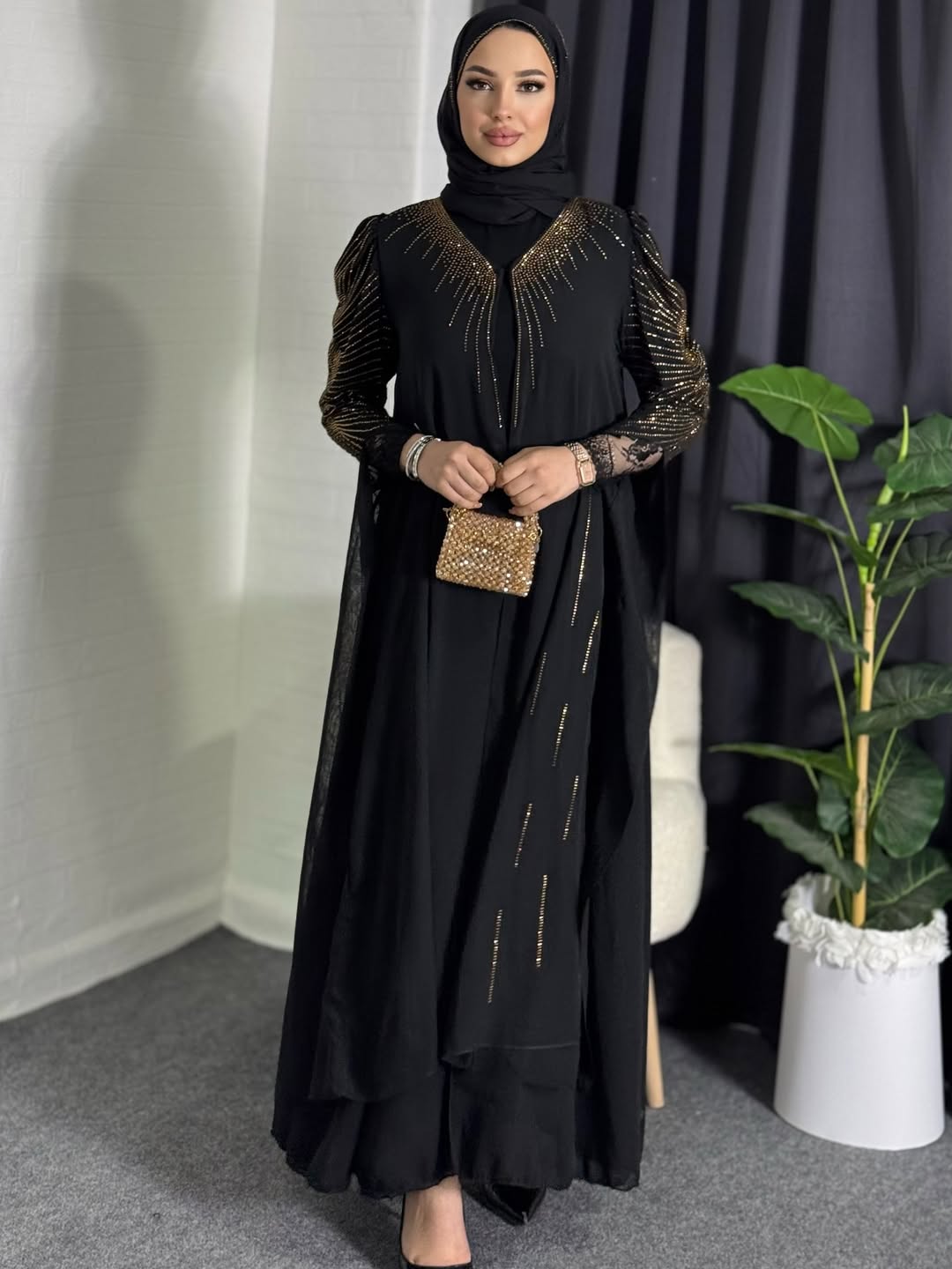 ✨ Radiant Luxe Black Abaya Set – New Launch Edition