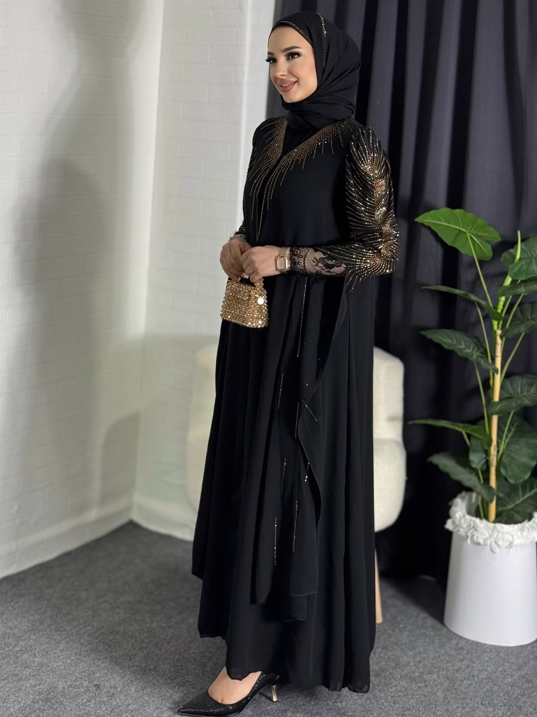 ✨ Radiant Luxe Black Abaya Set – New Launch Edition