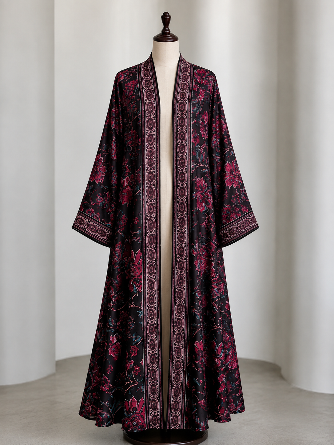 Premium Black Floral Printed Long Shrug with Matching Dupatta