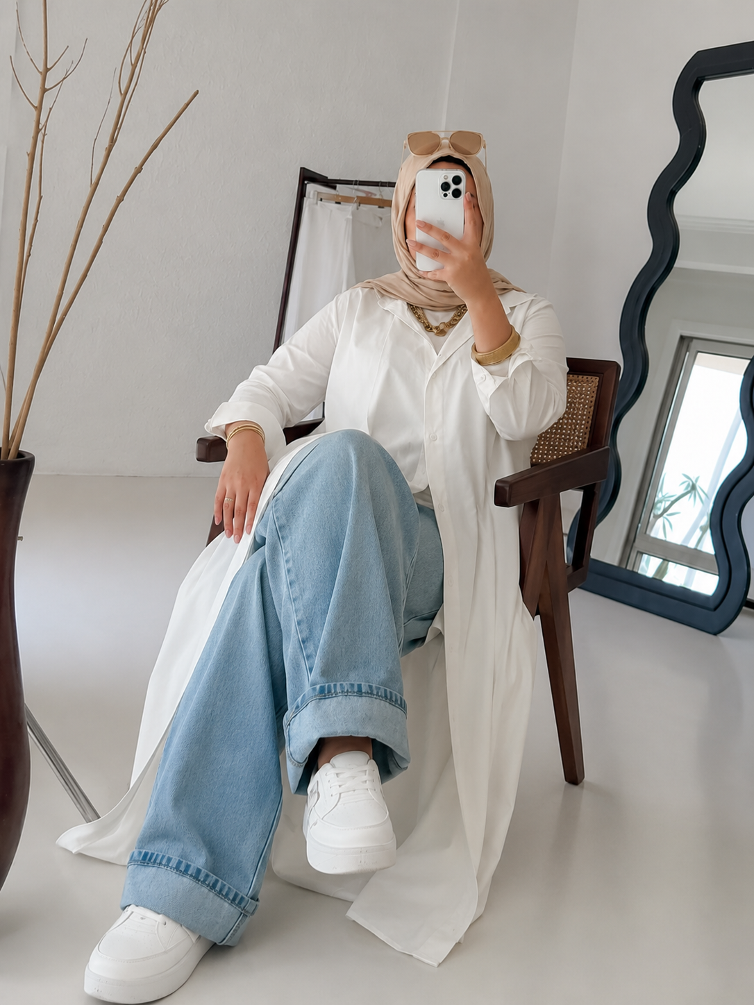 remium White Shirt Abaya for Women – Front Open Casual Modest Wear | Stylish Everyday Abaya