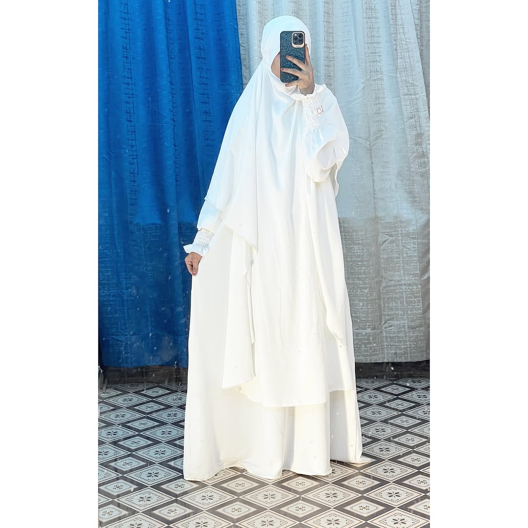 Elegant White Islamic Prayer Abaya for Women Full Coverage Jilbab Set