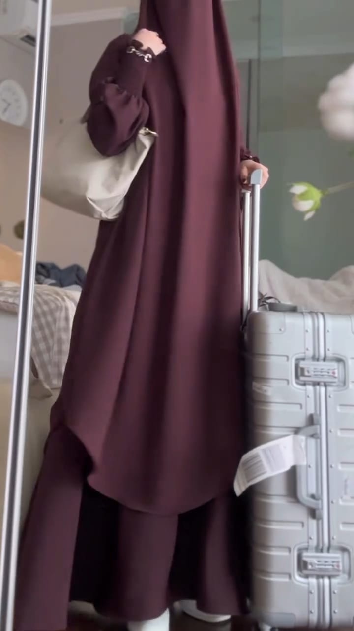 Premium Maroon Abaya with Khimar Attached Nose Piece