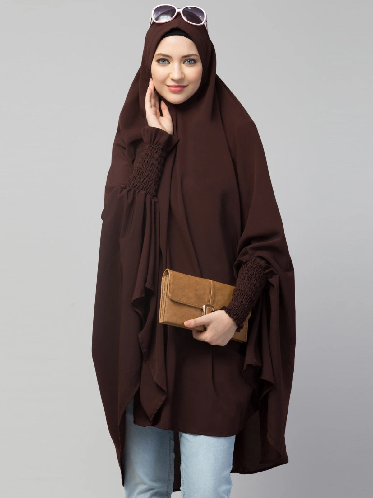 Premium Chocolate Brown Prayer Hijab for Women – Soft, Comfortable, Full Coverage Islamic Salah Khimar