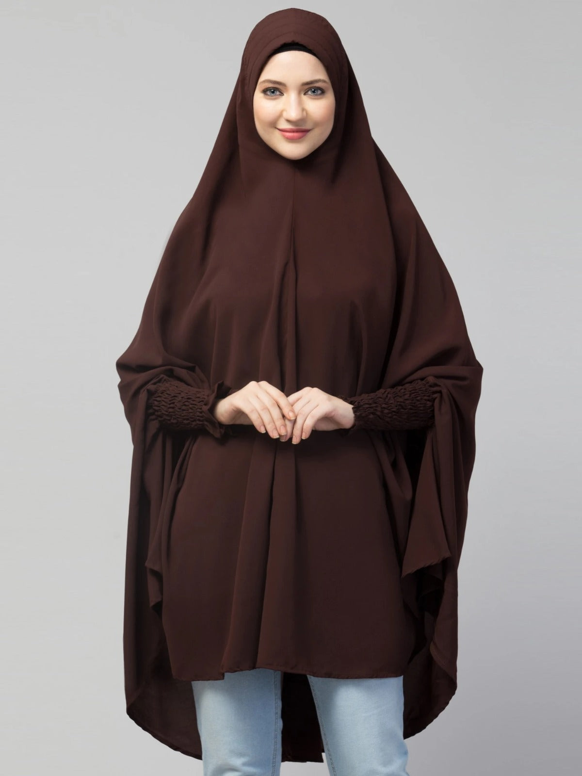 Premium Chocolate Brown Prayer Hijab for Women – Soft, Comfortable, Full Coverage Islamic Salah Khimar