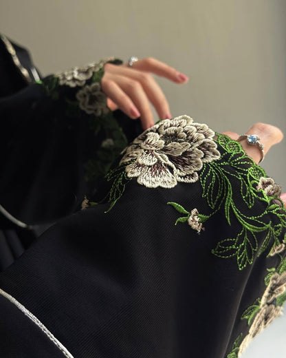 Everyday Grace  Lightweight Embroidered Black Abaya