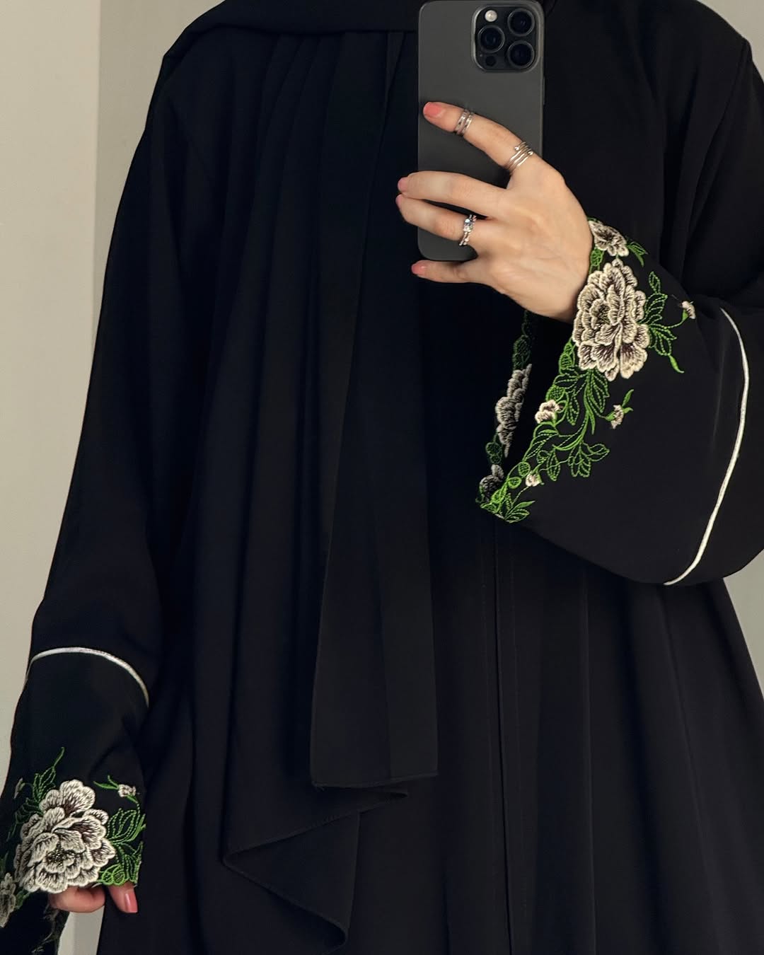 Everyday Grace  Lightweight Embroidered Black Abaya
