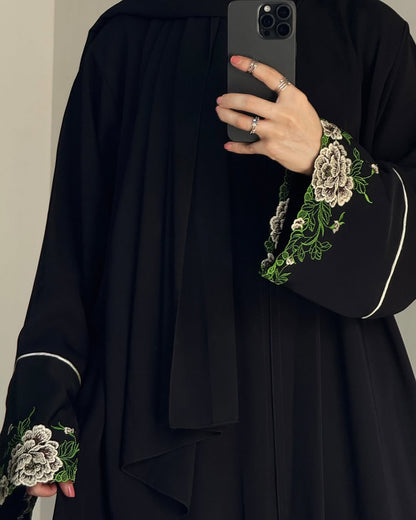Everyday Grace  Lightweight Embroidered Black Abaya