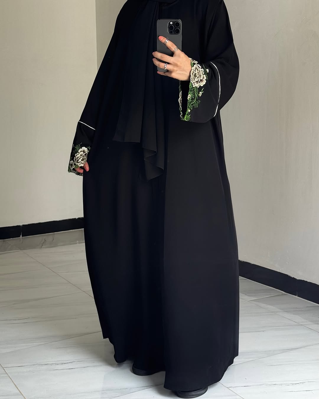 Everyday Grace  Lightweight Embroidered Black Abaya