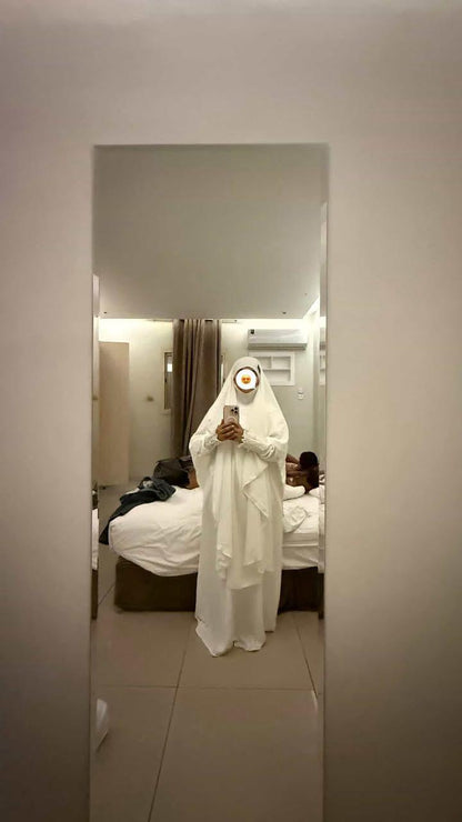 ✨ Presenting: Burkhawala Premium White Abaya with Attached Khimar & Nose Piece ✨