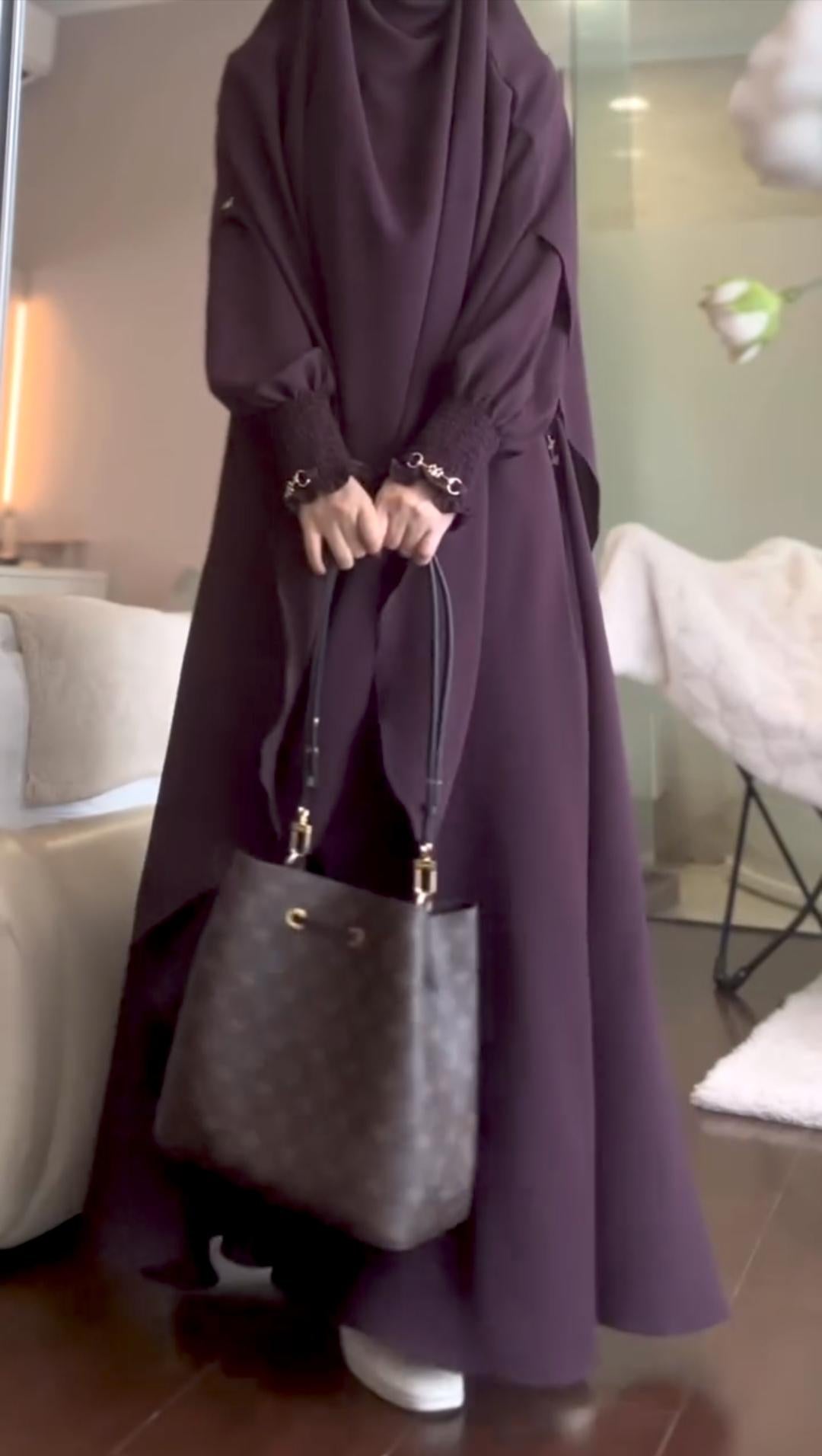 Three Piece Set Abaya with Khimar Attached Nosepiece