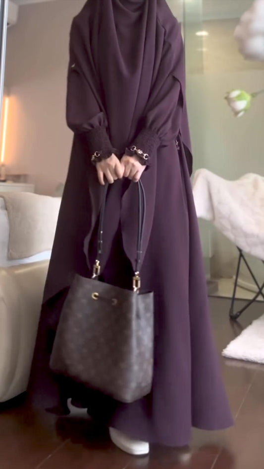 Three Piece Set Abaya with Khimar Attached Nosepiece