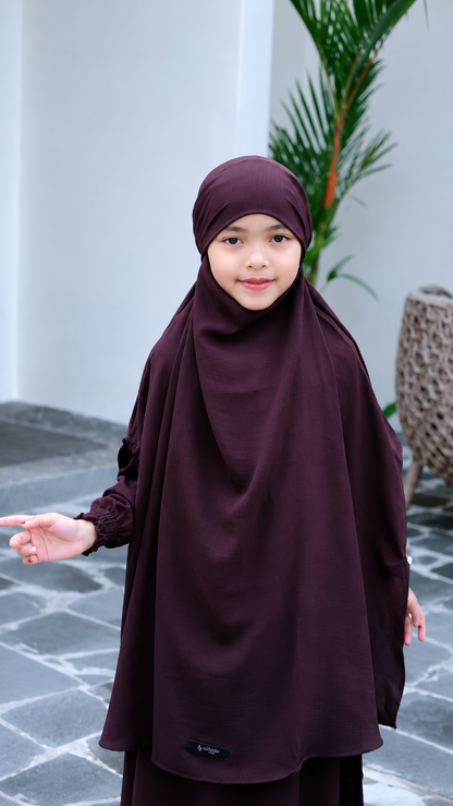 Premium Wine Kids Abaya with Matching Hijab – Elegant Kids Abaya Set