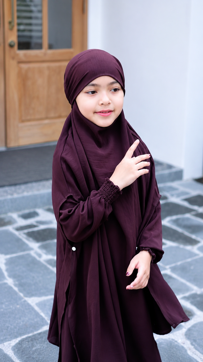 Premium Wine Kids Abaya with Matching Hijab – Elegant Kids Abaya Set