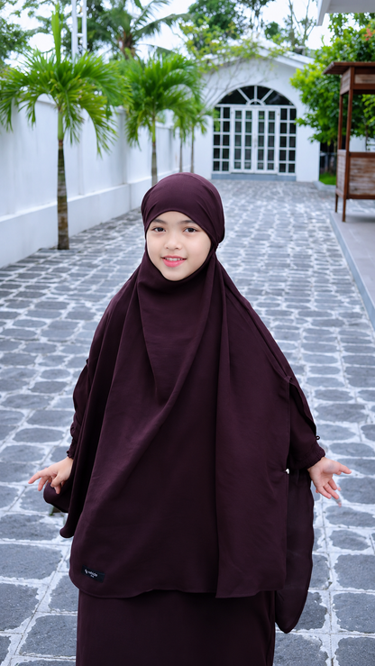 Premium Wine Kids Abaya with Matching Hijab – Elegant Kids Abaya Set