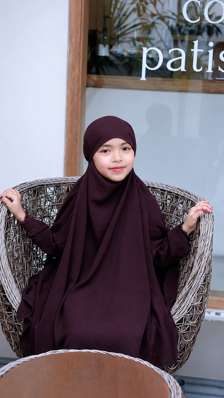 Premium Wine Kids Abaya with Matching Hijab – Elegant Kids Abaya Set