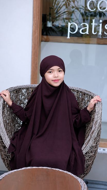 Premium Wine Kids Abaya with Matching Hijab – Elegant Kids Abaya Set