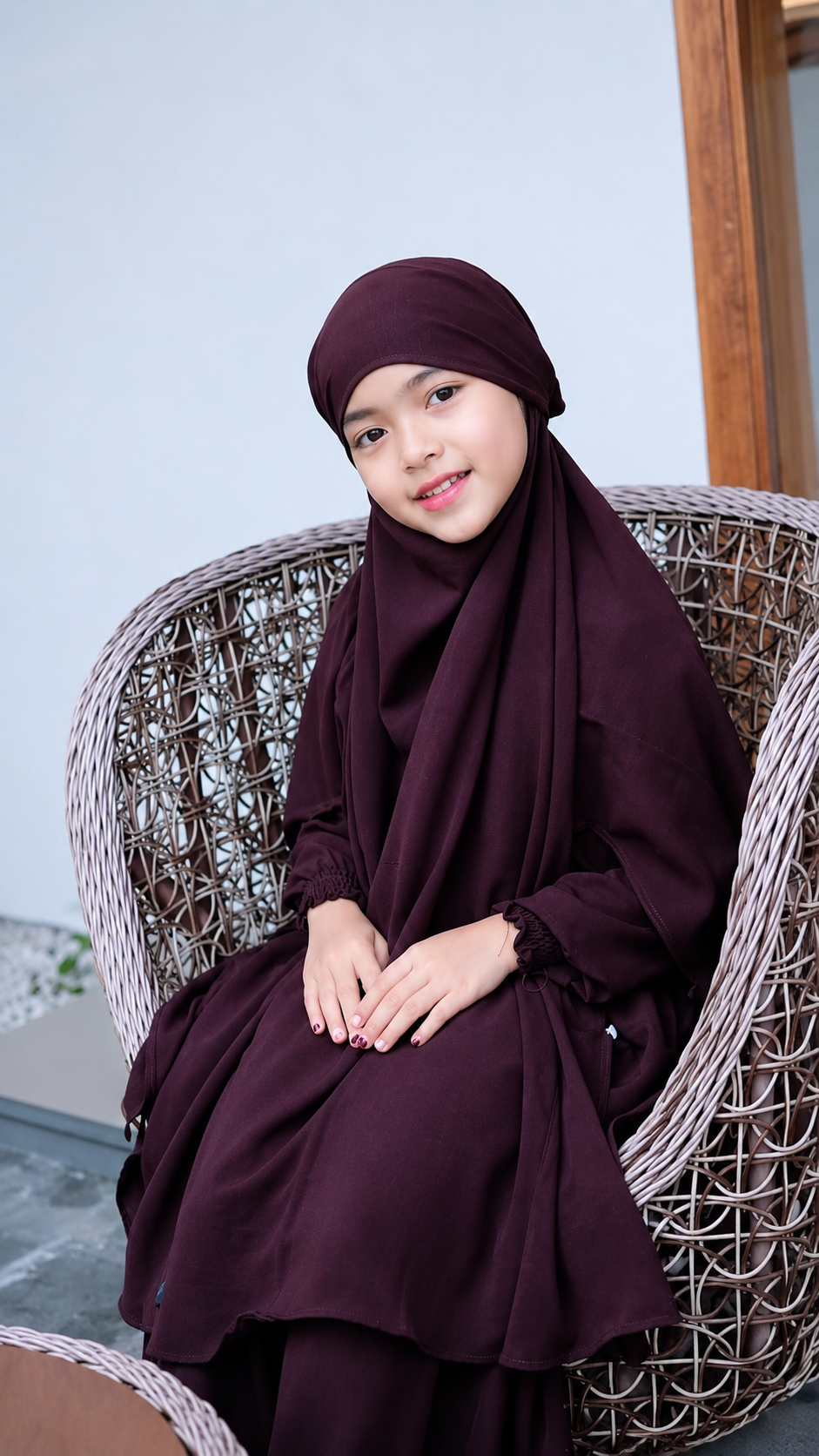 Premium Wine Kids Abaya with Matching Hijab – Elegant Kids Abaya Set