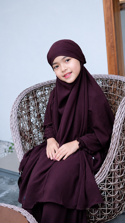 Premium Wine Kids Abaya with Matching Hijab – Elegant Kids Abaya Set