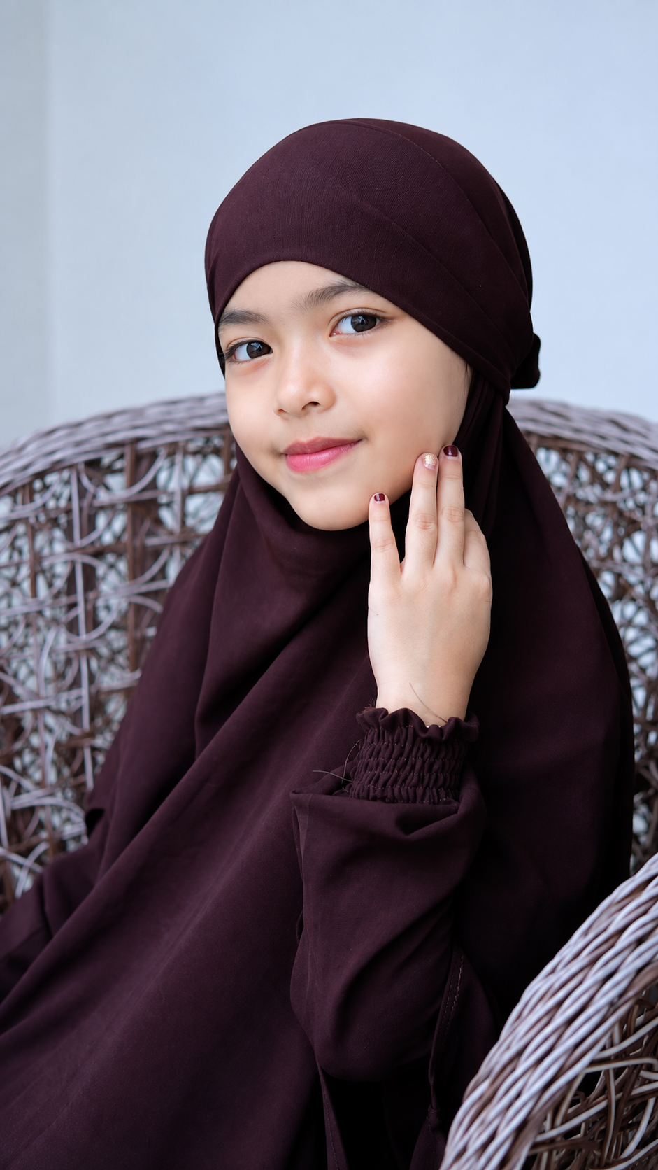 Premium Wine Kids Abaya with Matching Hijab – Elegant Kids Abaya Set