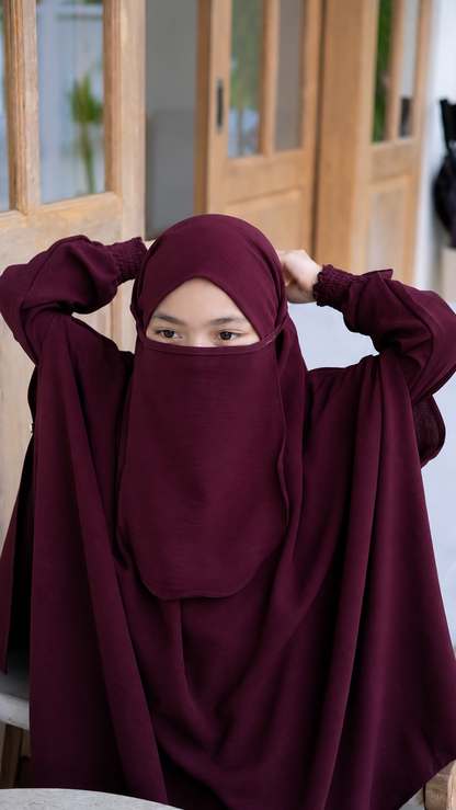 Premium Wine Kids Abaya with Matching Hijab – Elegant Kids Abaya Set