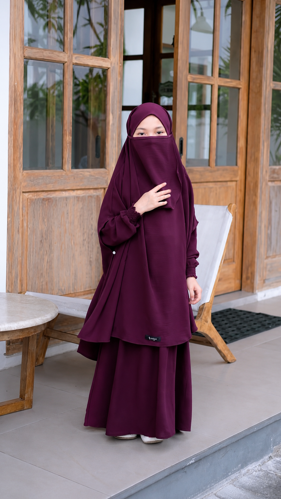 Premium Wine Kids Abaya with Matching Hijab – Elegant Kids Abaya Set