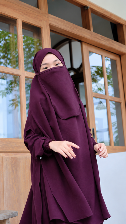 Premium Wine Kids Abaya with Matching Hijab – Elegant Kids Abaya Set