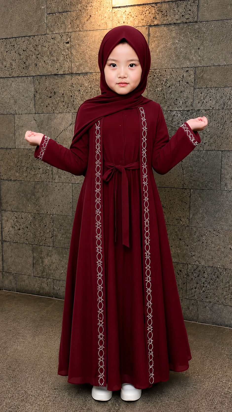 Premium Kids Embroidered Abaya with Matching Hijab & Waist Belt | Burkhawala