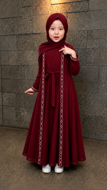 Premium Kids Embroidered Abaya with Matching Hijab & Waist Belt | Burkhawala