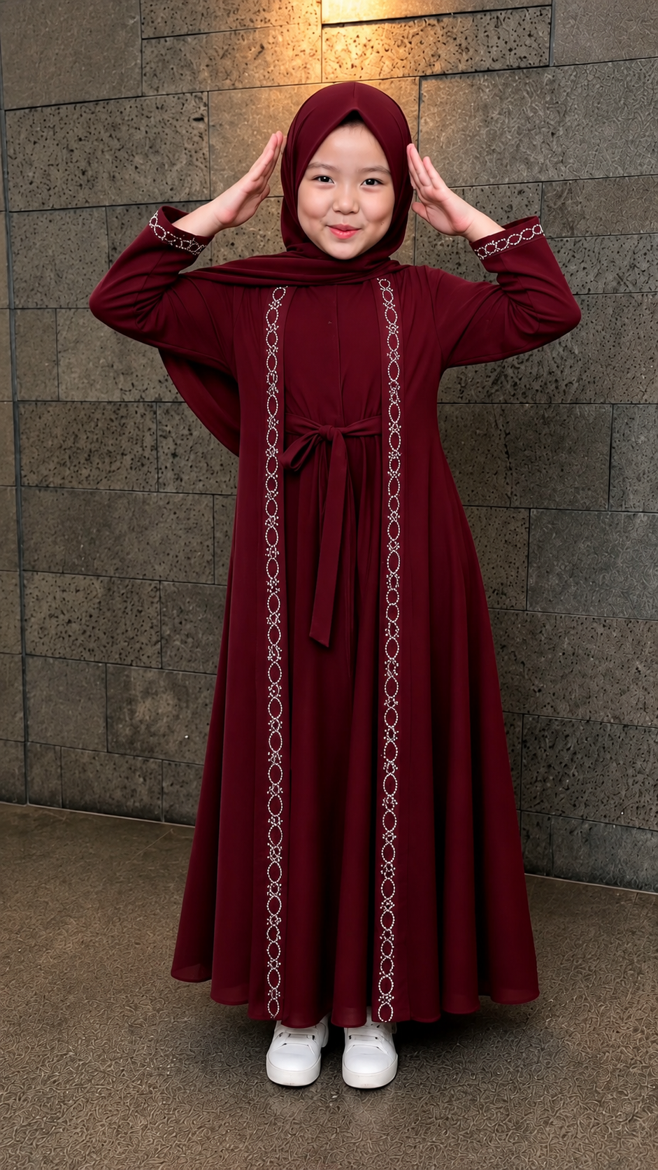 Premium Kids Embroidered Abaya with Matching Hijab & Waist Belt | Burkhawala