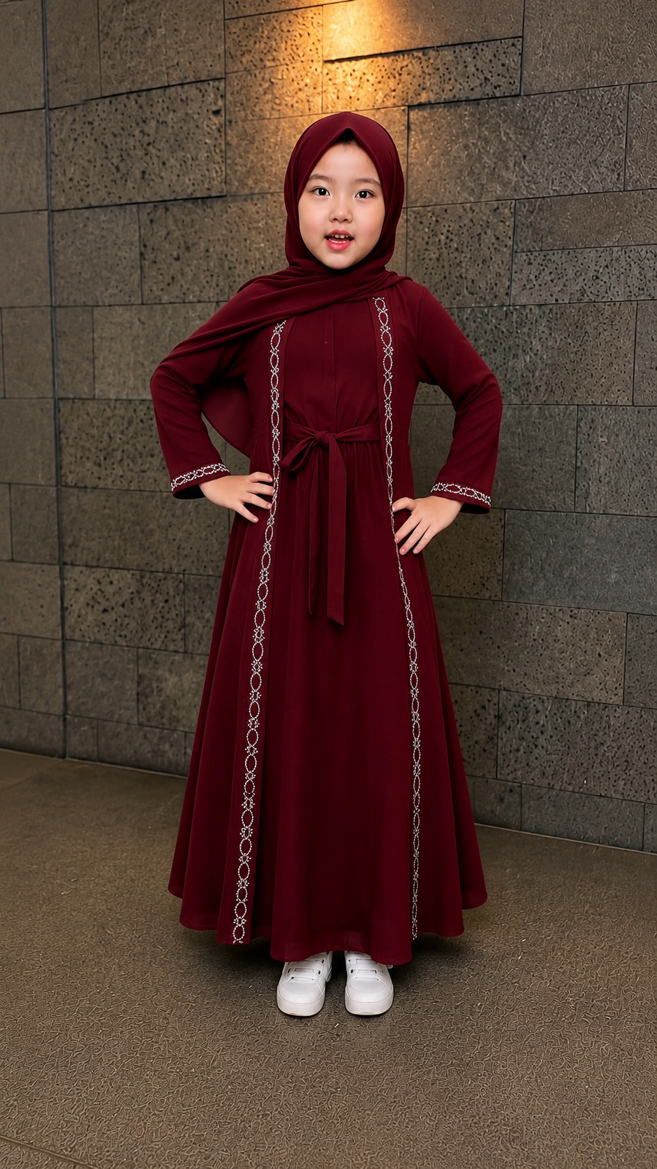 Premium Kids Embroidered Abaya with Matching Hijab & Waist Belt | Burkhawala