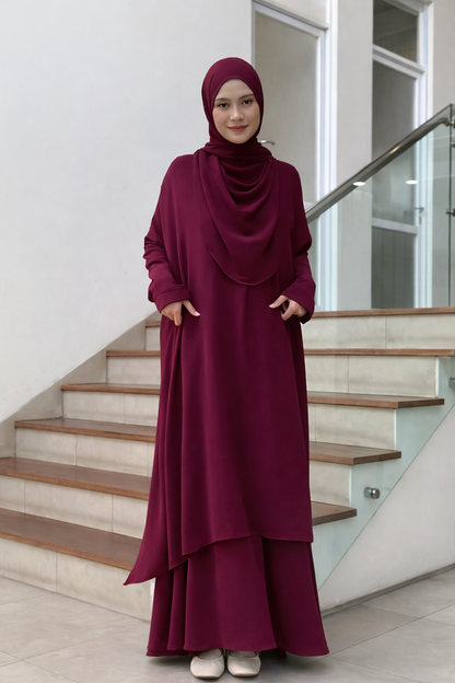 Duha Premium Modest 3-Piece Set | Flowy Tunic & Skirt with Matching Hijab