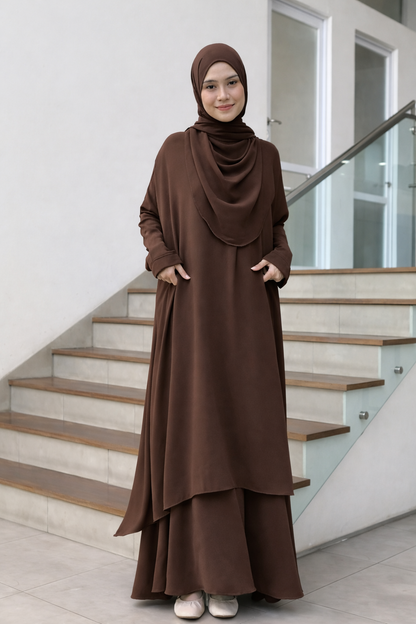 Duha Premium Modest 3-Piece Set | Flowy Tunic & Skirt with Matching Hijab