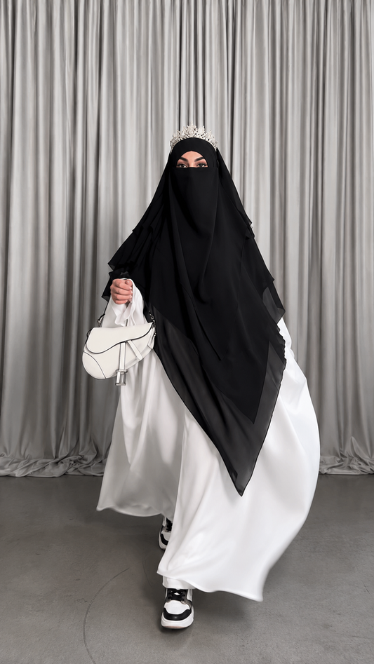 Premium White Prayer Abaya with Attached Niqab & Full Coverage Khimar – Elegant Islamic Modest Wear