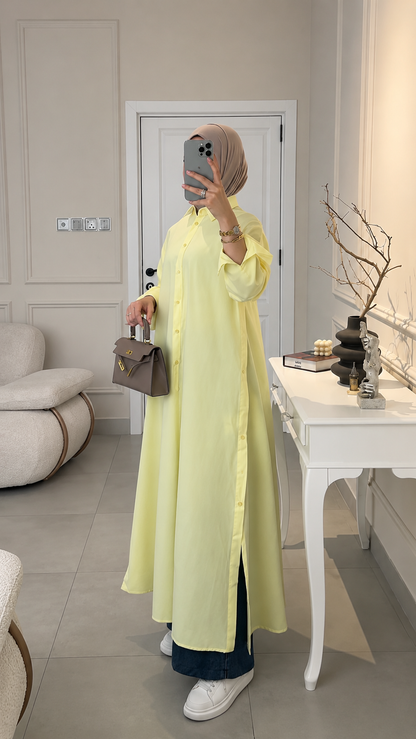 Premium Lemon Yellow Shirt Abaya Set for Women | Stylish Everyday Abaya Set