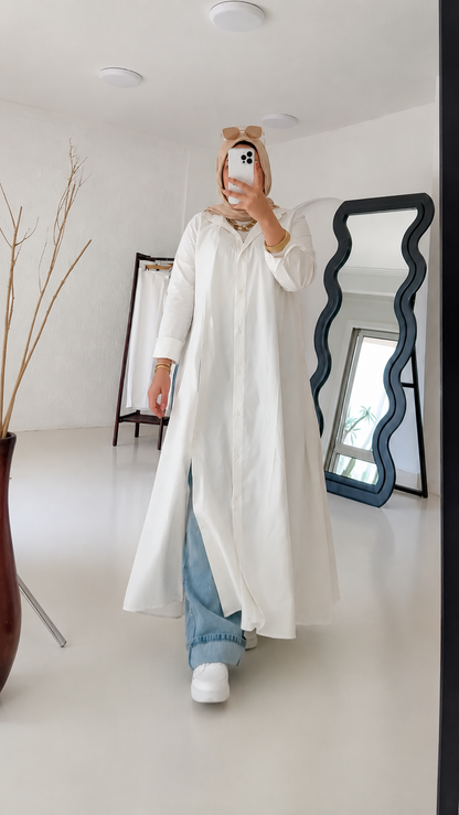 remium White Shirt Abaya for Women – Front Open Casual Modest Wear | Stylish Everyday Abaya