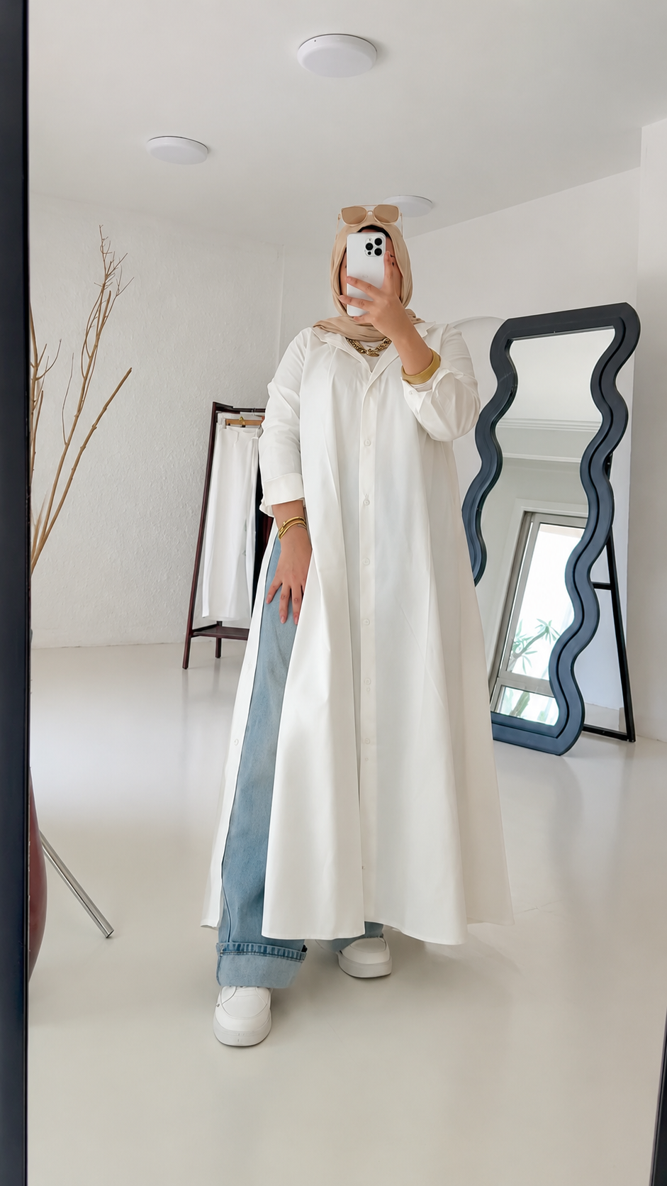 remium White Shirt Abaya for Women – Front Open Casual Modest Wear | Stylish Everyday Abaya
