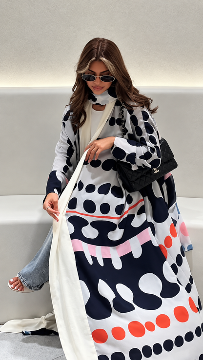 Premium Abstract Geometric Printed Shrug Set with Matching Scarf