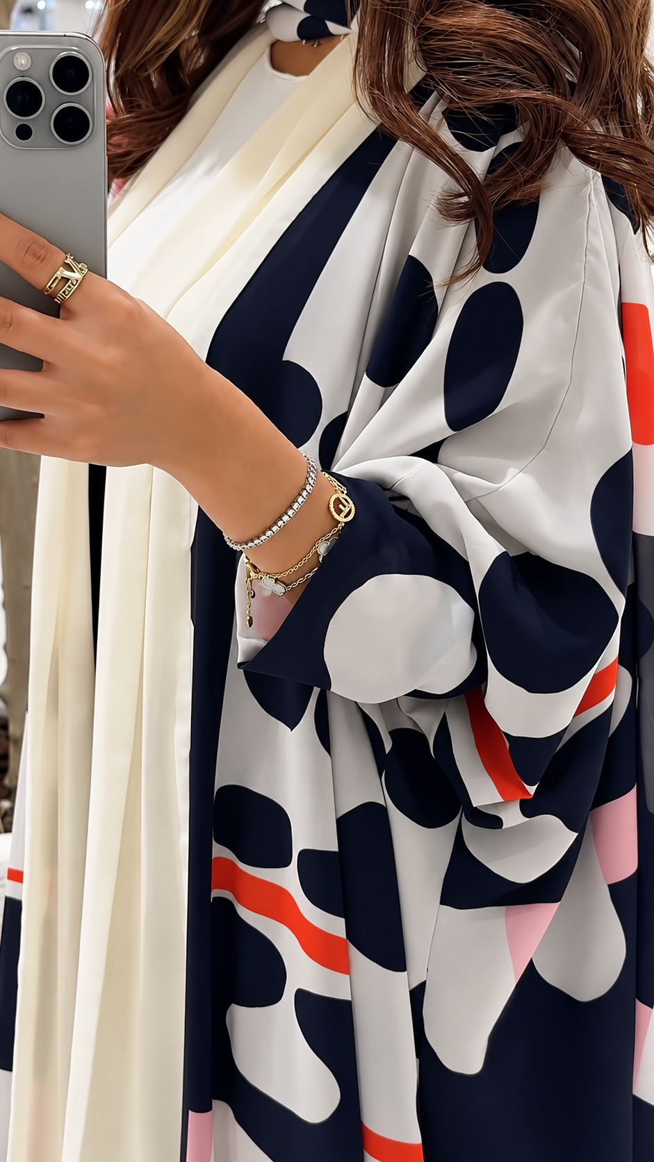 Premium Abstract Geometric Printed Shrug Set with Matching Scarf