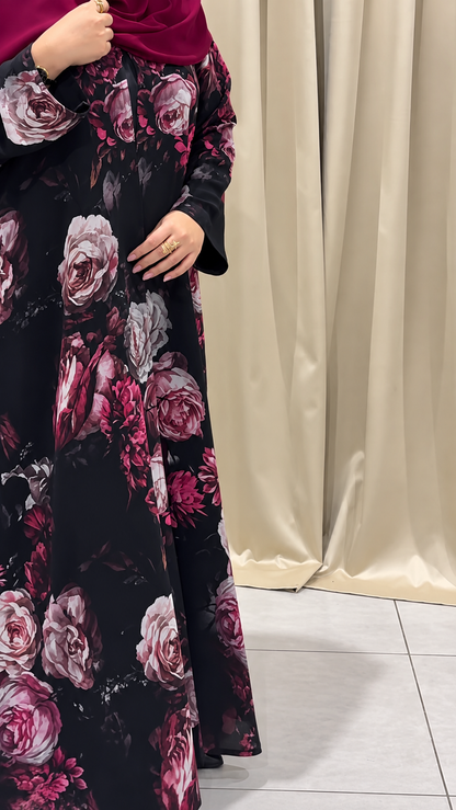 Premium Black Rose Floral Printed Shrug Set