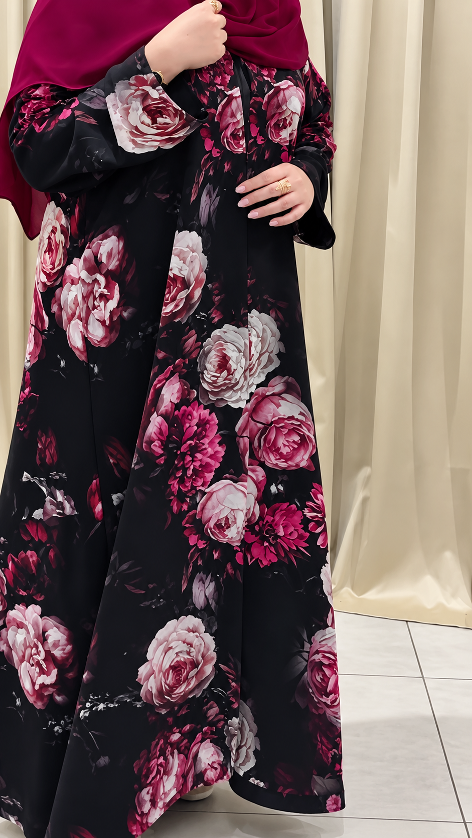 Premium Black Rose Floral Printed Shrug Set