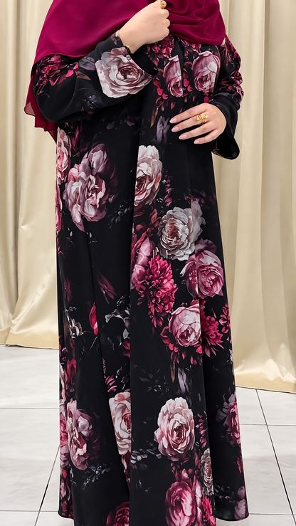 Premium Black Rose Floral Printed Shrug Set