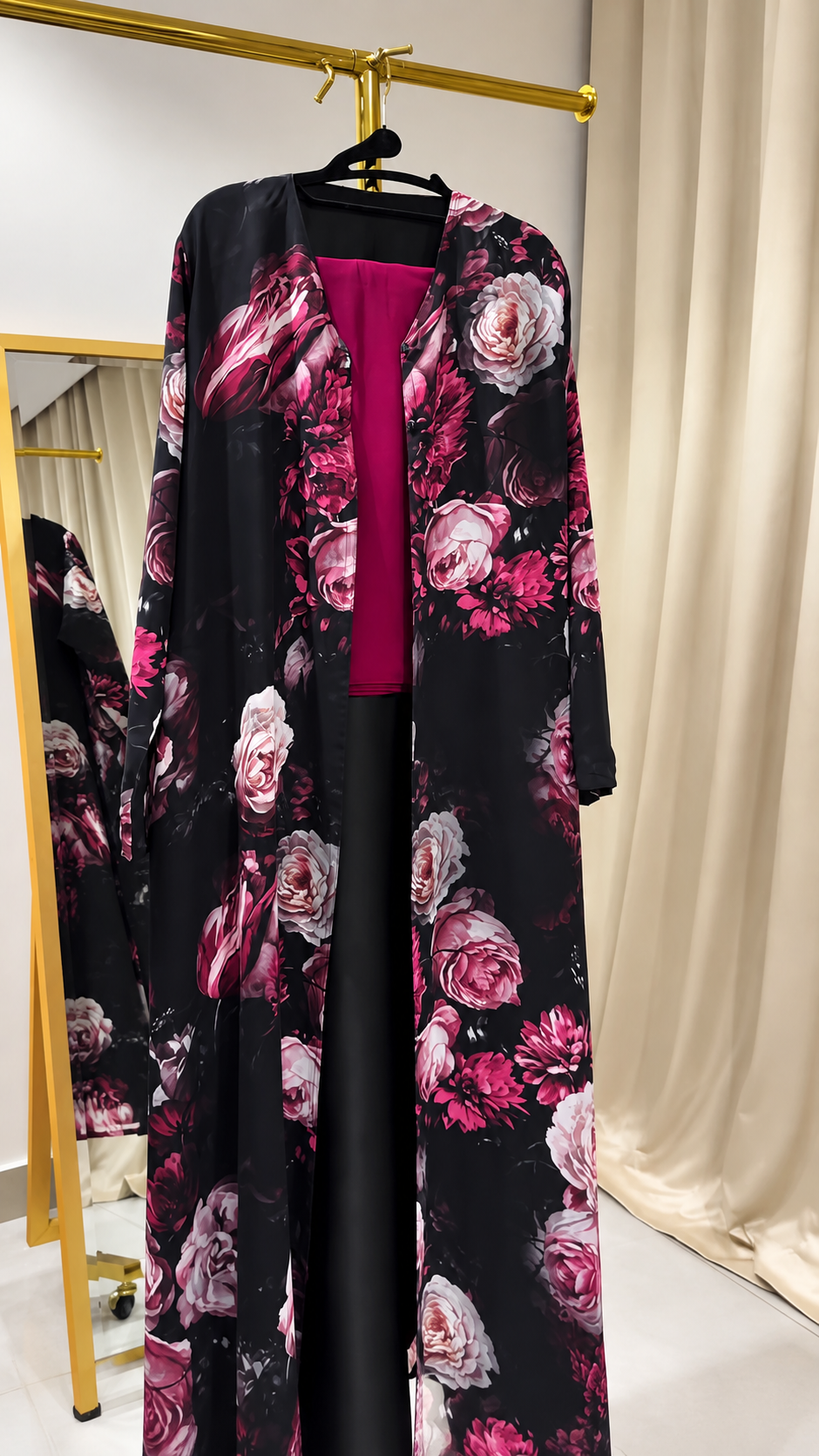 Premium Black Rose Floral Printed Shrug Set