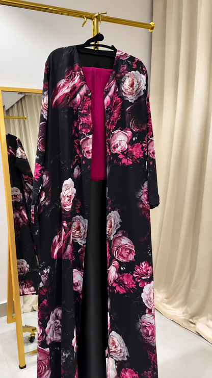 Premium Black Rose Floral Printed Shrug Set