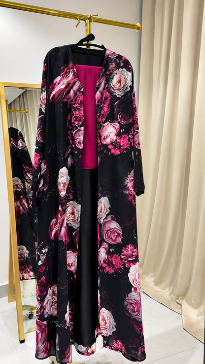 Premium Black Rose Floral Printed Shrug Set