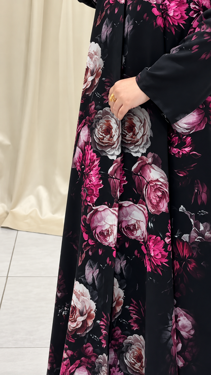 Premium Black Rose Floral Printed Shrug Set