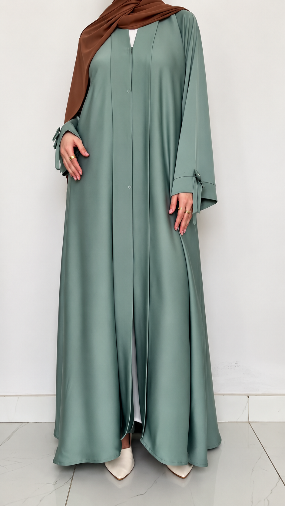 Premium Wine Bow Sleeve Abaya with Matching Dupatta – Elegant Flowy Abaya Set