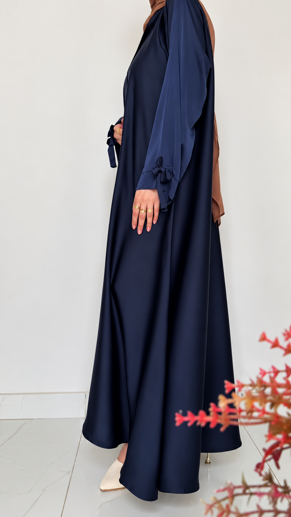 Premium Wine Bow Sleeve Abaya with Matching Dupatta – Elegant Flowy Abaya Set