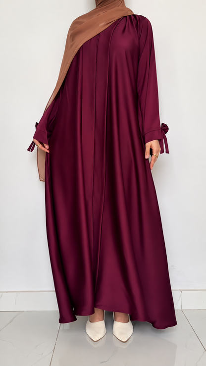 Premium Wine Bow Sleeve Abaya with Matching Dupatta – Elegant Flowy Abaya Set