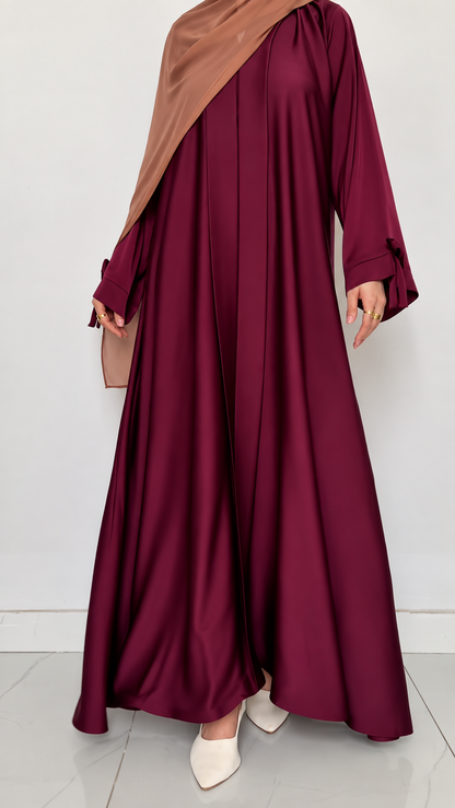 Premium Wine Bow Sleeve Abaya with Matching Dupatta – Elegant Flowy Abaya Set