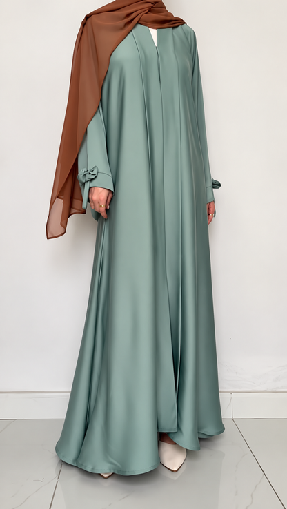 Premium Wine Bow Sleeve Abaya with Matching Dupatta – Elegant Flowy Abaya Set